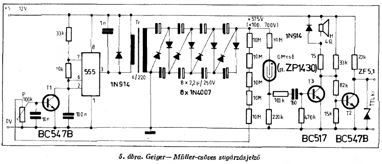 Geiger-Müller-csöves sugárzásjelző (kapcsolási rajz)